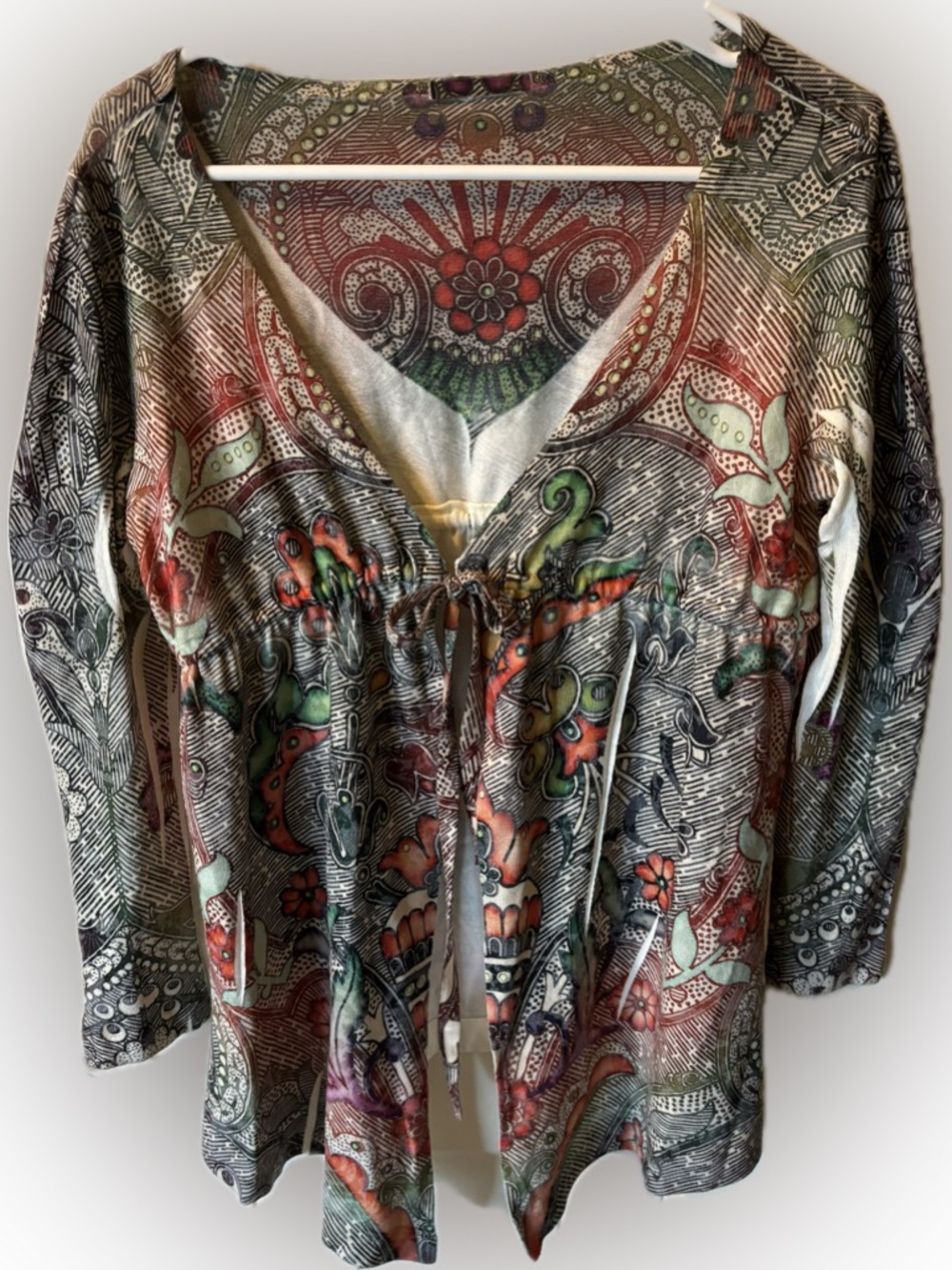 E92 Nally & Millie Multicolor Paisley Floral Tie-Front Tunic, Size M